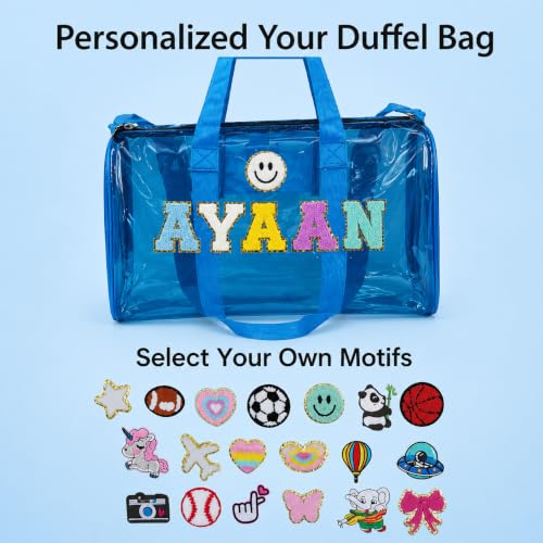 Image of AICA Personalized Name Embroidered Letters & Patch Duffle Bag for Kids Boys & Girls Age 1-18 Years Age Group (Babyblue) | Gift for Boys Girls Kids