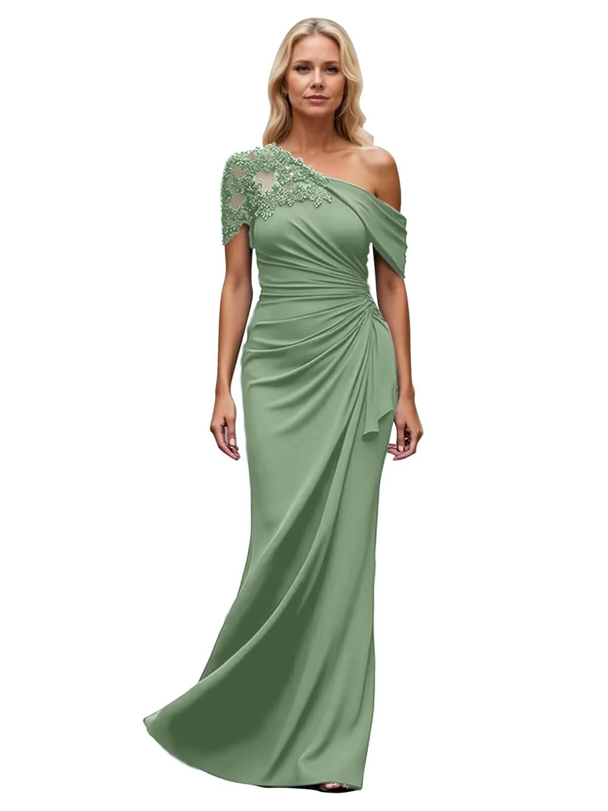 One Shoulder Mother of Bride Dresses Lace Applique Chiffon Evening Gown Formal Wedding Guest Dress
