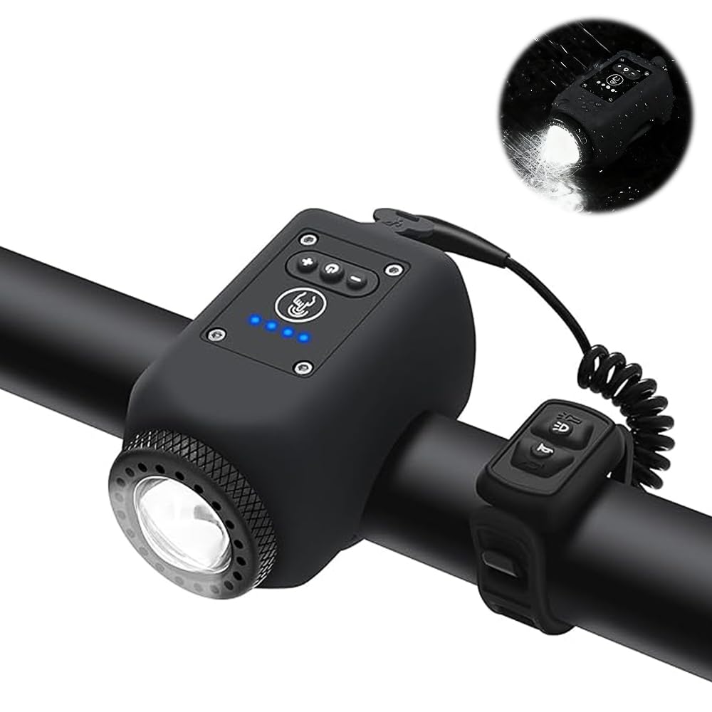 RNPKZ Mountain Bike Electronic Horn Bell, USB Rechargeable Electronic BicycleBell with with Large Range Floodlight,110 db Loud Alarm, IPX5 Waterproof,Cycling Electric Bell for MTB Road Bike, E-bike