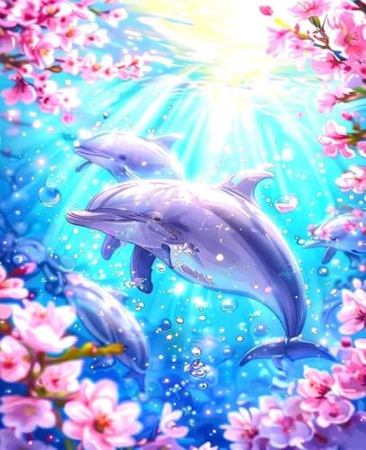 数字油絵 イルカ 数字キットによる絵画 動物 Paint by Numbers DIYペイント 大人の 初心者 子供用 簡単に塗れる アクリル水彩絵の具 手芸 画材 手工芸 キット 3つのペイントブラシと1つのセットのアクリル顔料を使用 ホーム オフィス装