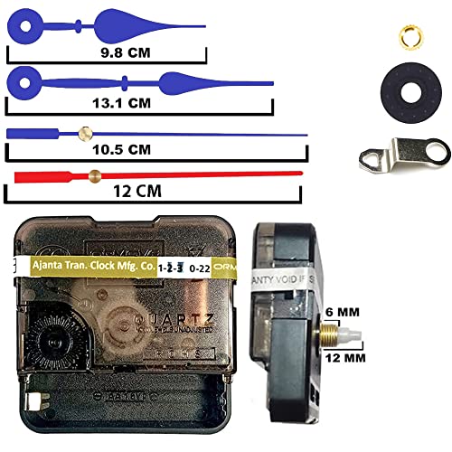 Image of Ajanja Mfg. Quartz Machine for Big Size Wall Clock,Battery Operated,Clock Movement Machine with Needles and Hook 12 MM (100% Made in India) (Blue,Red1)