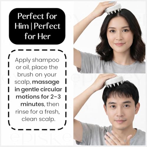 Image of Episkey Scalp Massager Shampoo Brush for Hair Wash Anti-Dandruff Silicone Scalp Scrubber with Soft Bristles | Deep Clean, Exfoliation & Hair Growth Ayurvedic Head Massage Brush for Men&Women (JWHITE) (2 PACK)