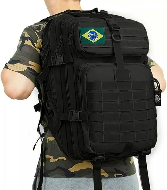 50L Mochila Masculina Reforçada, Sistema MOLLE, Grande Capacidade para Trilhas, Acampamentos, Aventura - Mochila Resistente para 3 Dias de Emergência e Atividades ao Ar Livre (Preto)