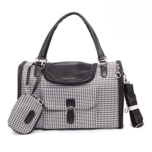B-JOY Chien Chat Faux Crocodile Motif Sac de transport Chien Sac Voyage avec correspondants Porte-monnaie (M(15,7" x10.2 "x7.9"), Noir et Blanc)