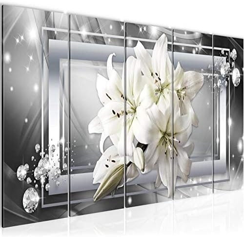 Runa Art Canvas Wall Art Flowers Lilies 1 Part Non-woven Canvas Prints for Living Room and Bedroom Abstract Gray Pink 021812c