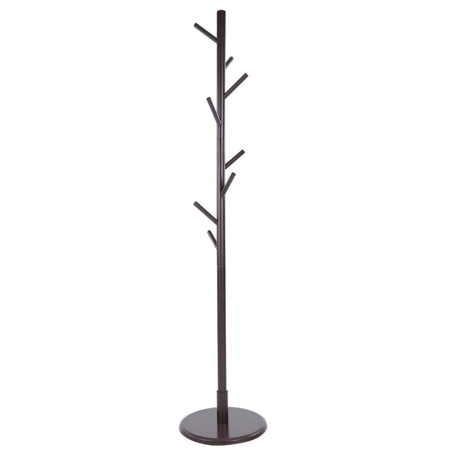 Cloth hanger tree, solid durable assembled wooden coat hat stand tree jacket cloth vertical hanger rack 8 hooks for home or office(Dark coffee)