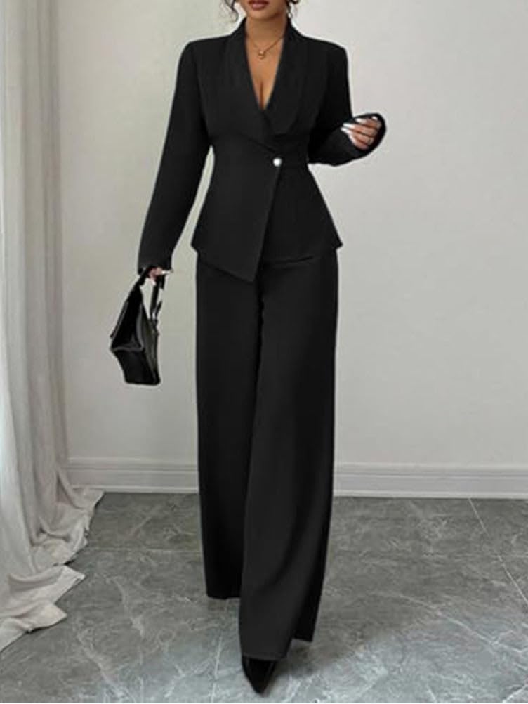 ORANDESIGNE Hosenanzug Damen Festlich Elegant Anzug Set Zweiteiler Hochzeit Modern Hosenanzug Business Blazer Anzughose 2 Teiler Freizeitanzug