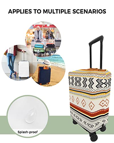 Travel Luggage Cover Spandex Elastic Suitcase Cover for Luggage, Scratch Proof Luggage Cover Protector for Trunk Case 26-28 Inch Luggage, Art Boho Style Texture Brown4