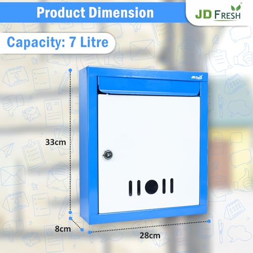 Image of JD FRESH Wall Mount A4 Size Letter Box /Mail Box /Suggestion Box /Complaint Box for Office /Post Box for Home gate with Clear Window View & Secure Key Lock - (Blue)