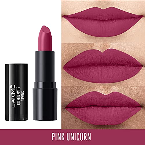 Image of Lakme Forever Matte Lipstick, Waterproof, Non Drying, Creamy Matte Bullet Lipstick Made With French Rose Oil Extracts, Pink Unicorn, 4.5g (Pack of 2)