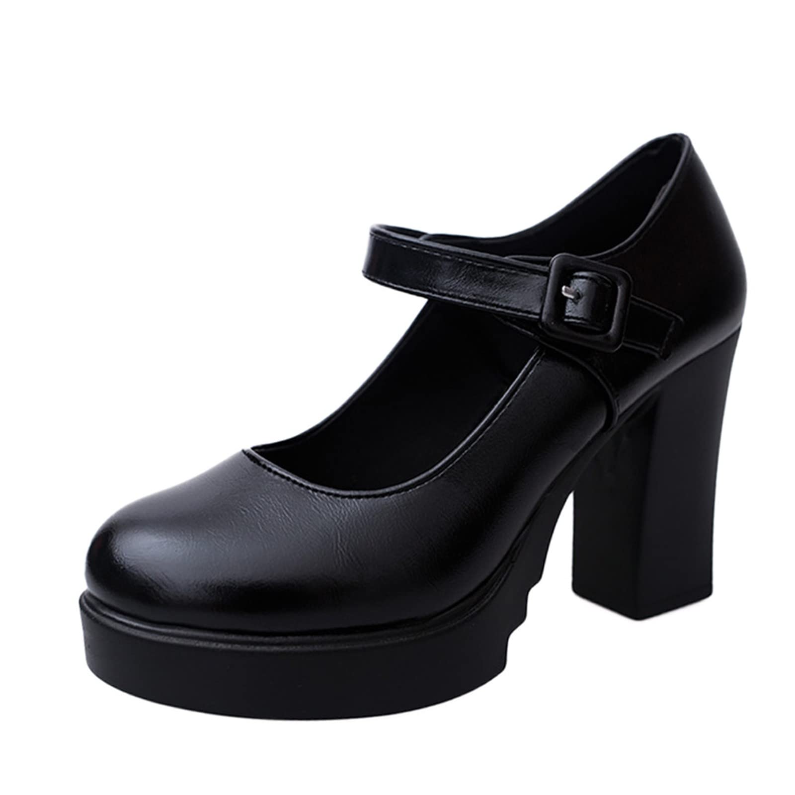 Mary Jane Chaussures à talon bloc pour femme Escarpins avec lanières élégantes talons hauts Bout rond Chaussures hautes Chaussures à boucle Escarpins à lanières en cuir verni Chaussures de mariée