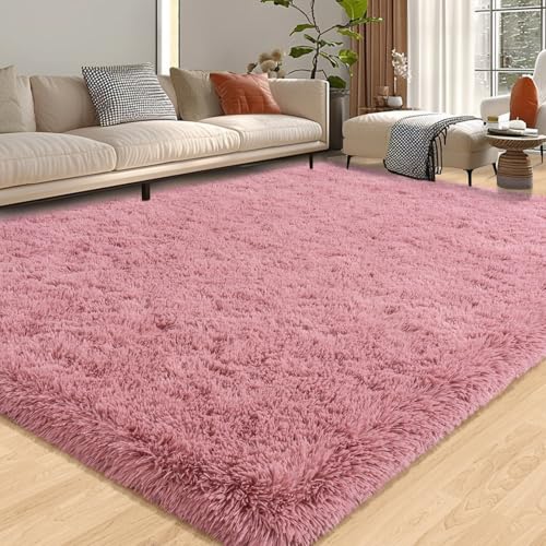 Fluffy Rugs for Living Room 9x12, Large Fuzzy Shag Rug for Bedroom Girls Kids Room, Soft Non-Slip Indoor Plush Carpet for Nursery Dorm Home Decor, Blush Pink