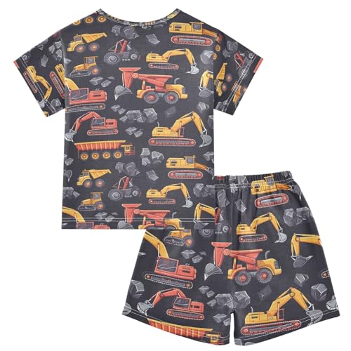 ALAZA Excavator Truck Vintage Pajamas Set Short Sleeve Cotton Sleepwear Summer Pjs 2 Piece 5-14Y2