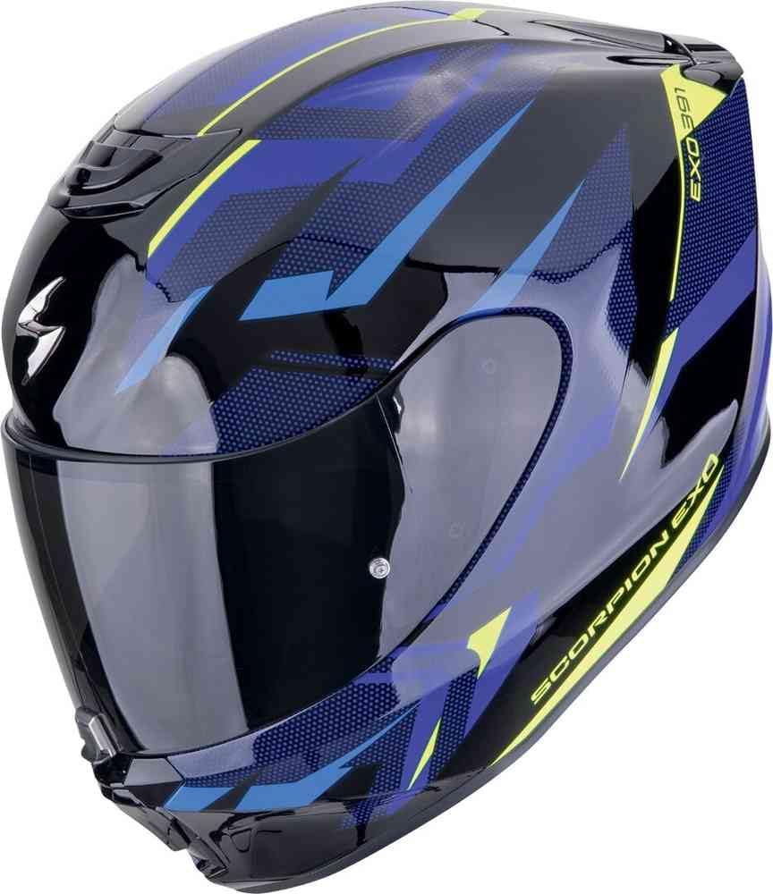 MC Scorpion Exo-391 aaxos Azul Amarillo | Casco de Moto Integral Unisex Hombre y Mujer Homologado ECE 22.06 (L)