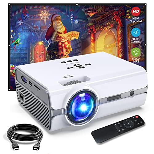Mini Projectorwith 100" Screen, Hompow Portable Projector, Native 720P Outdoor Movie Projector 7500Lux, Home Theater Projector Compatible With Hdmi Vga Usb Tf Av For Home #TOP7