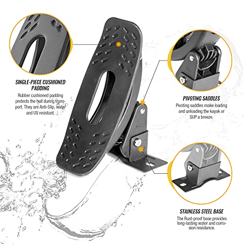 Aa-Racks Jetty Saddle Rack For Kayak Carrier Canoe With Stainless Steel Base, Ratchet Straps, Ratchet Bow And Stern Tie Down Straps & Anchor Straps #TOP3