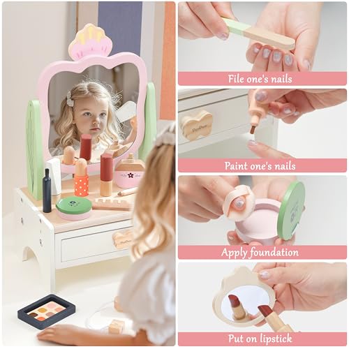 PairPear Wooden Vanity Set for Kids, Pretend Play Toddler Makeup Toy - image 5
