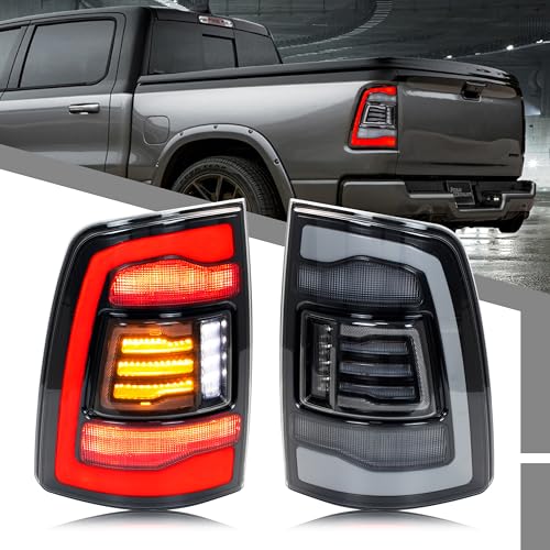 glistuning LED Clear Tail Lights Assembly Compatible with Dodge Ram 1500 2500 3500 2009-2018 4th Gen Start-up Animation Sequential Yellow Turn Signal Rear Lamps Accessory