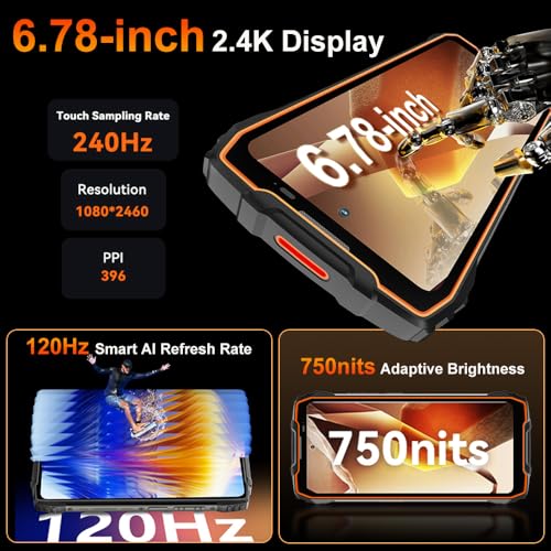Blackview BL7000 24Go+256Go Telephone Portable Incassable, Double Écran 6.78" FDH+, Téléphone Débloqué 5G, 7500mAh Smartphone Incassable Etanche IP68, 50MP+32MP/Dual 5G/OTG/GPS/NFC (Noir) – Bild 5