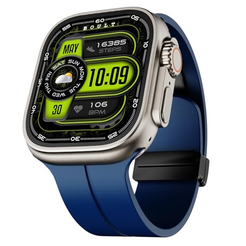 Image of Boult Crown Pro Smart Watch 2.01'' AMOLED, BT Calling, Working Crown, AOD, Zinc Alloy Frame, 650 Nits Brightness, AI Voice Assistant, SpO2 Monitoring, 120+ Sports Mode (Skyline Blue)