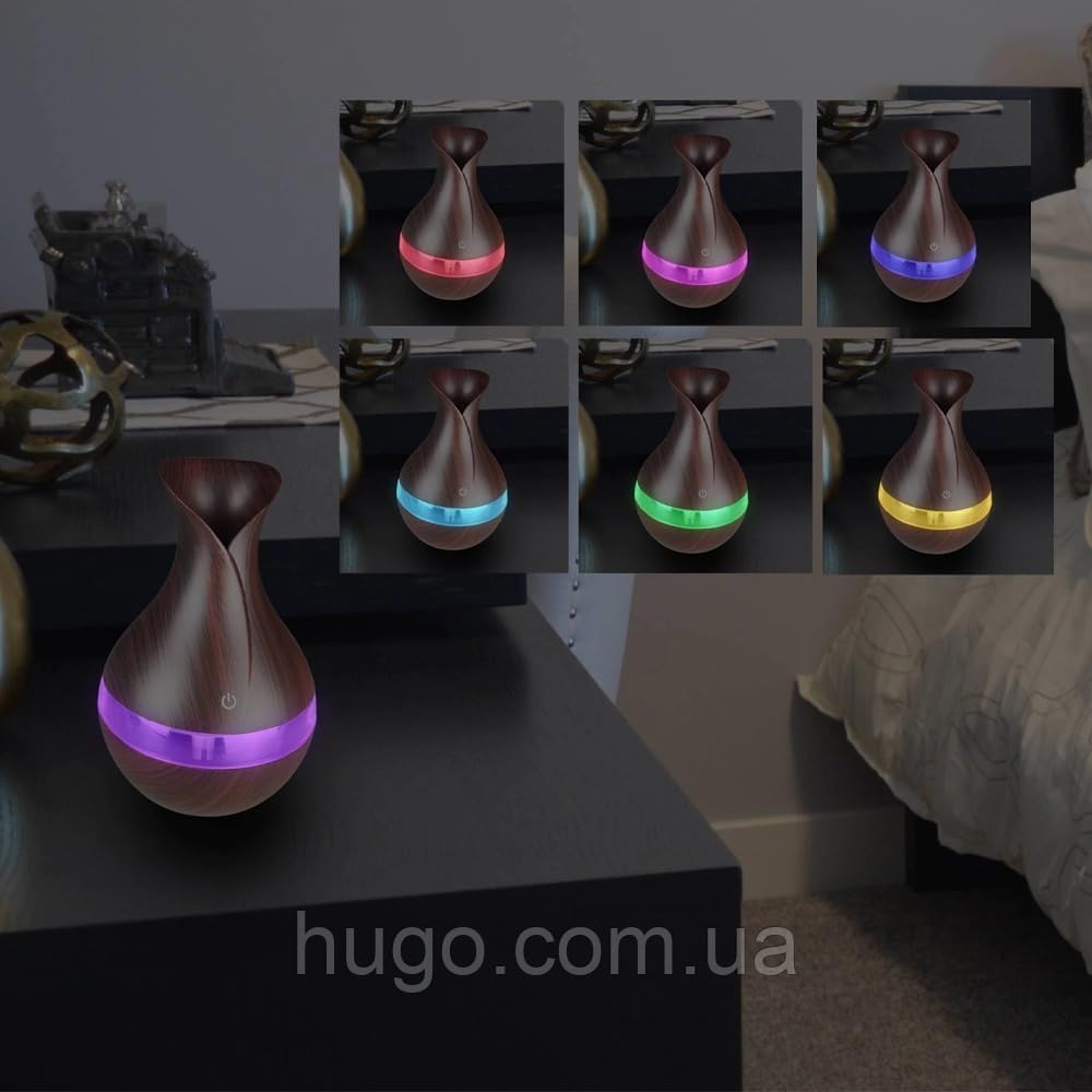 mobigon Wood Cool Mist Ultrasonic Humidifier for Room Moisture, Aroma Diffuser for Home, 300ml Essential Oil Diffuser with 7 Colorful Night Light, Auto Shut-Off, Home, Office, car (C.Dark Brown)