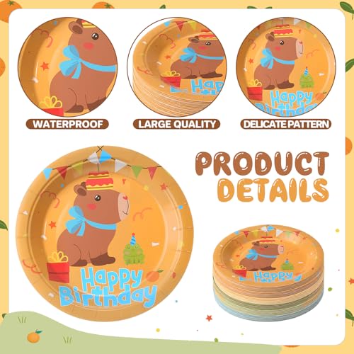 Image of Funnymoom 60 Pcs 7 Inch Capybara Birthday Paper Plates Cartoon Cute Capybara Disposable Dessert Plates Animal Party Decorations for Animal Birthday Baby Shower Summer Pool Party Supplies