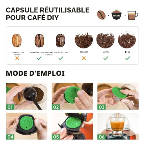 Capsules rechargeables Dolce Gusto : 2 dosettes réutilisables avec cuillère et brosse - 5