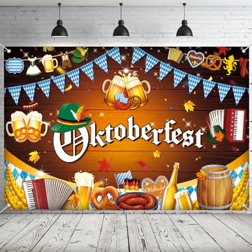AhfuLife Large Oktoberfest Backdrop Banner 5.9 × 3.6 Ft, Oktoberfest
