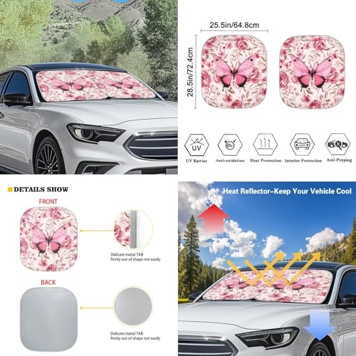 Image of Pink Butterfly Car Sun Shade for Windshield 6 Pack Sun Shield for Side Window Sunshade Blocks UV Rays Easy to Install Car Interior Accessories Sun Protection for Cars