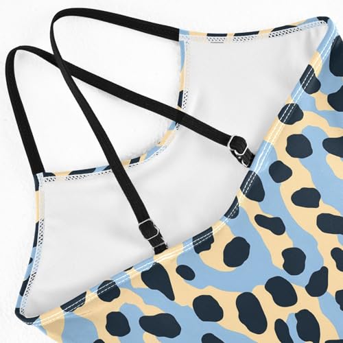 senya Girls Swimsuits One-Piece Swimwear Tie Bathing Suit Beach Summer Round Neck 9-10T Leopard Print Blue Yellow Background Pattern4
