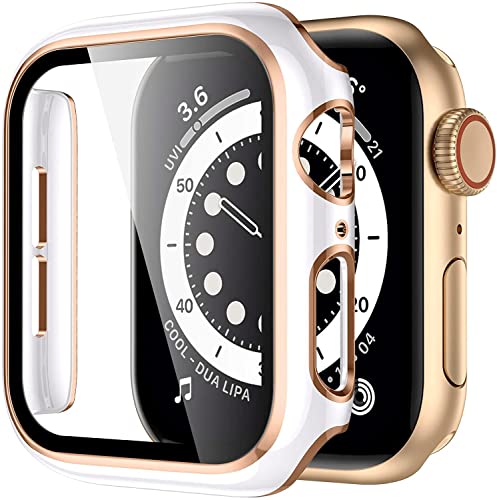 Housse pour Apple Watch 41mm Series 7 8 PC Verre Trempé Rose Blanche