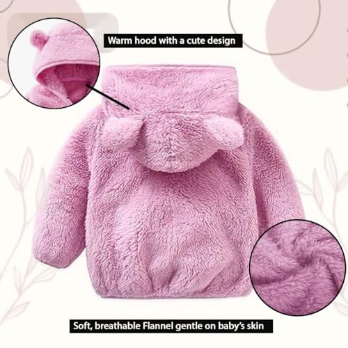 Image of Baby Teddy Bear Ear Soft Flannel Long Sleeve Hoodie & Leggings Unisex All Season Clothing Set For Baby Boys And Baby Girls