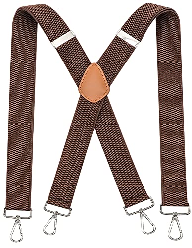 Menâ€™s Suspenders X-Back Heavy Duty with Snap Hooks on Belt Loops Wide Braces (Brown-PU Camel)
