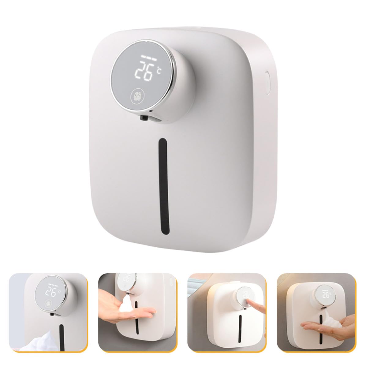 Dispenser Sapone Liquido Automatico da Muro Sensore Intelligente, Ricaricabile Usb, Capacità 320ml, Schermo Temperatura, per Hotel e Bagni