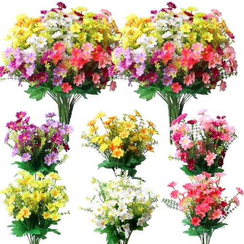 YXYQR 12 fasci di margherite artificiali in seta, resistenti ai raggi UV, piante in plastica, per interni, vasi, tombe e fioriere esterne (misti)