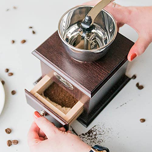 MFJFHK Grat-Kaffeemühle Manuelle Kaffeemühle im Alten Stil, Einstellbare Mahlung, Farbe: Schokolade, – Bild 3
