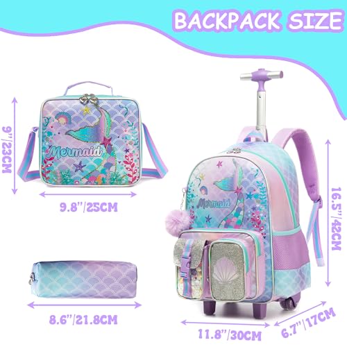 Rolling Backpack with Wheels for Kids Back to School Supplies Set Bookbag Schoolbag with wheels for Girls with Lunch Box2