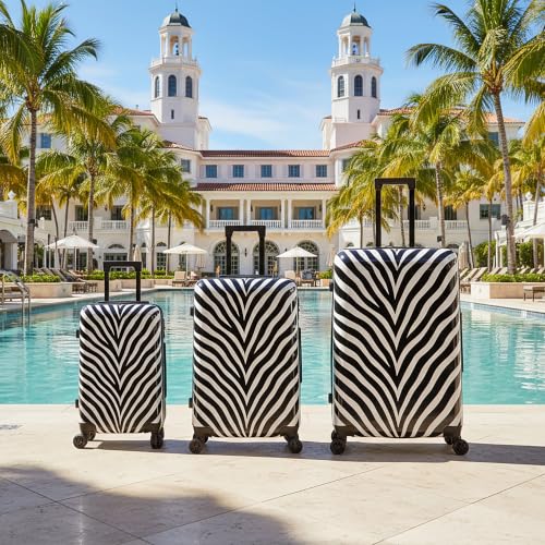Image of InUSA Zebra Print 3 Piece Hardside Spinner Luggage Set 20 /24 /28in. TSA Lock