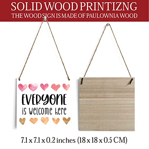 Rustic Boho Heart Decor Welcome Sign Wood Wall Art Wall Hanging Decor Inspirational Funny Diversity Pride Wooden Decorative Plaque Sign For Home Door Outdoor Classroom Everyone Is Welcome Here Sign #TOP1