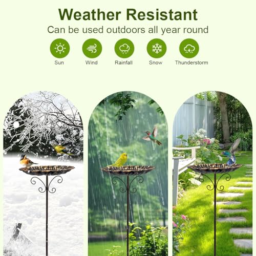 Image of HASTHIP 30.3 Inche Metal Bird Bath Bowl Metal Stand, 10'' Dia Retro Lotus Leaf Embossed Bowl for Garden, Patio & Lawn Vintage Standalone Outdoor Bird Feeder Water Bowl
