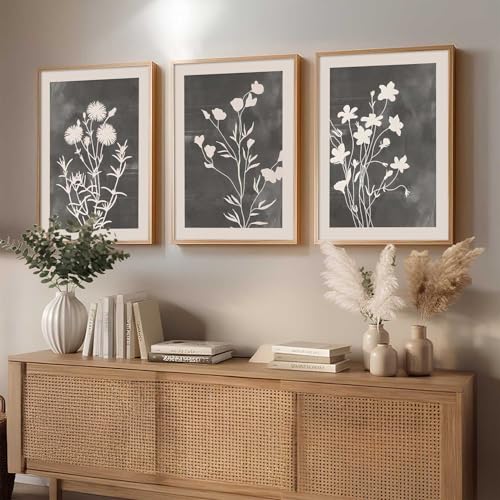 Image of kotart Aesthetic Botanical Art Home Decoration Painting | Floral Paintings With Frame For Living Room Bed Room Hotel Wall Decor Digital Reprint Set of 3 (35x37 Inch)