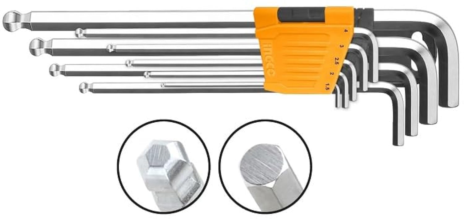 Ingco 9-Piece Kitchen Tool Set, Model HHK12092, displayed neatly in packaging.