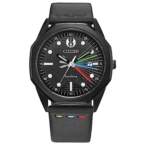 Citizen Mens Eco-Drive Star Wars Darth Vader Black Ion Plated Case Watch with Gray Leather Strap Black Dial (Model: BM7498-00W)