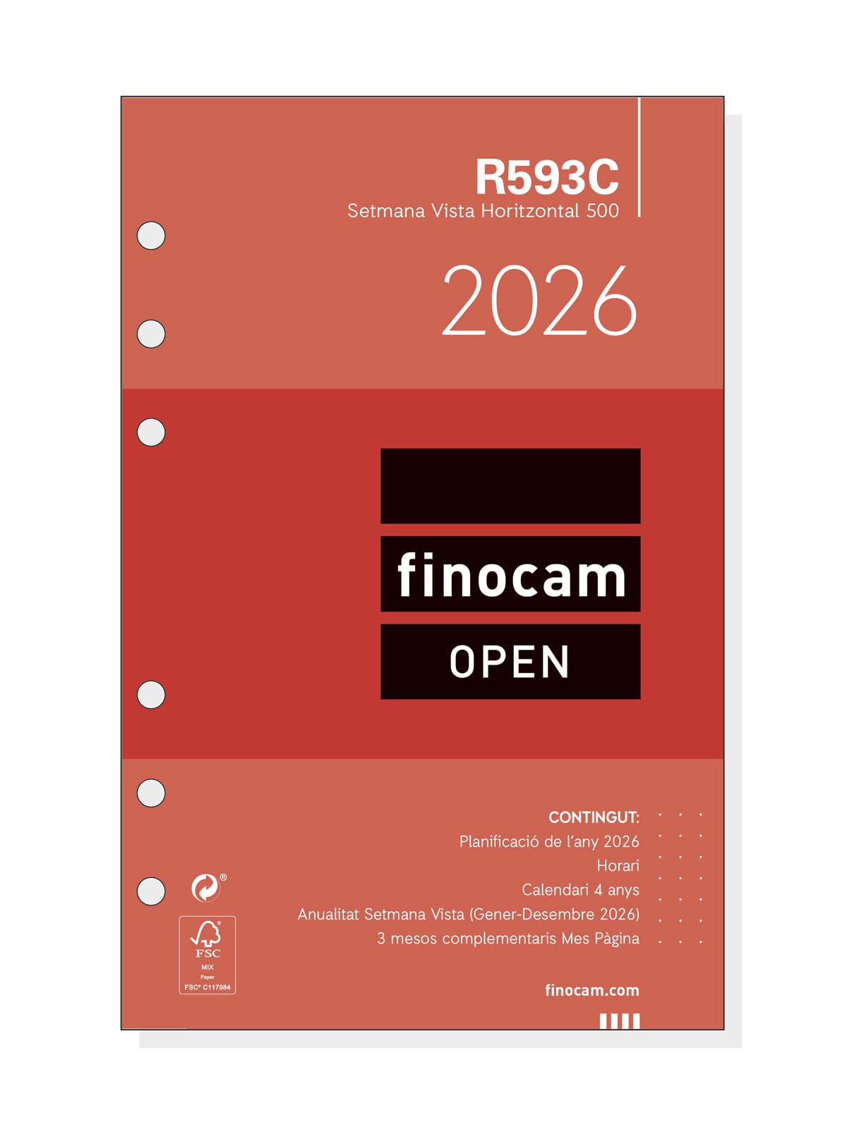 Finocam - Annual Open 2026 Weekly Horizontal View Refill January 2026 - December 2026 (12 months) Catalan