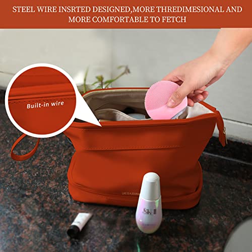 Abiudeng Large Makeup Bag,Double Layer Cosmetic Bag,Travel Makeup Bag,Leather Makeup Bag thumb #2