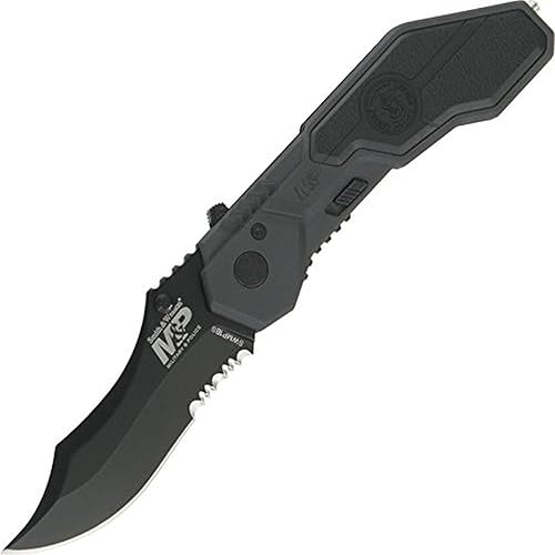 Smith & Wesson M&P SWMP1BS Cuchillo plegable asistido SS de 7.1 pulgadas con hoja de punta de clip dentada de 2.9 pulgadas y mango de aluminio para