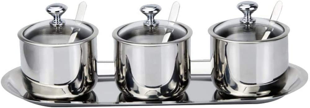 VHJdtE Seasoning jars, Stainless Steel Condiment PotsSet(3 Jars)