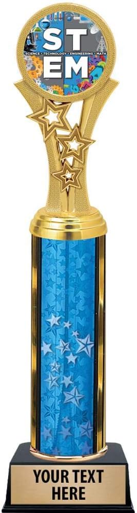 STEM Trophies, 11" Blue Stars Kids Education STEM Trophy Award, Free Engraving Prime