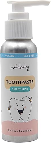 Pasta de dientes natural sin flúor para niños con xilitol en una botella dispensadora, pasta de dientes sin SLS con xilitol, vegano, sin gluten,