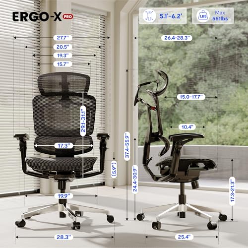 Image of FLEXISPOT ErgoX-PRO Ergonomic Office Chair Black - AeroWeave 5.0 Mesh Seat, 5D Lumbar, 7D Armrests, 4D Headrest, 551LBS Capacity - Office, Gaming, Home